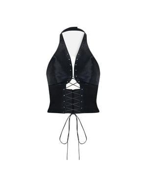 Pcfg The Party Edit Crisscross Neck Lace Up Top - Blue