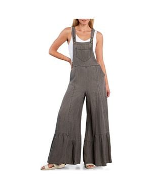 Billy T Butterfly Ruffle Leg Cotton Blend Overalls - Gray