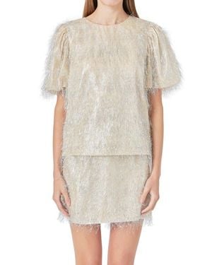 Endless Rose Metallic Fringe Puff Sleeve Top - Multicolor