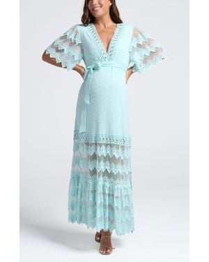 ANGEL MATERNITY Roxy Lace Baby Shower Dress - Blue
