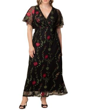Kiyonna Embroidered Elegance Floral Gown - Black