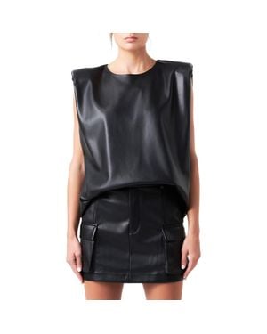 Grey Lab Padded Shoulder Blouson Top - Black