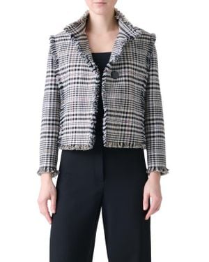 Akris Punto Check Fringe Trim Crop Jacket - Black
