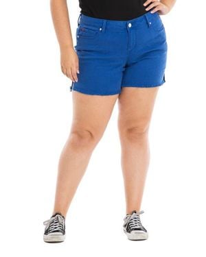Slink Jeans Frayed Hem Side Vent Shorts - Blue