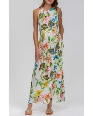 PIETRO BRUNELLI MATERNITY Floral Print Halter Neck Sleeveless Maxi Maternity Dress - White