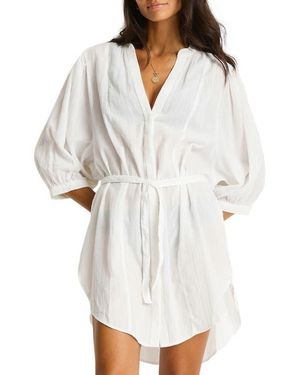 Sea Level Boho Cover-Up Shirt - White