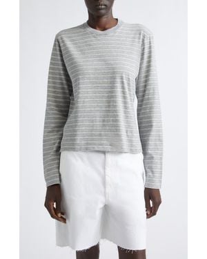 Kallmeyer Wynn Stripe Long Sleeve Cotton T-Shirt - Gray