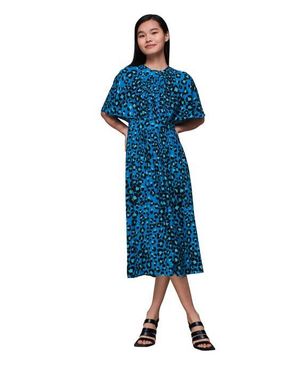 Whistles Painted Leopard Amelia Midi Dress - Blue