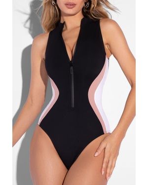 TA3 Mega Sculpting Adjustable Zip Front One Piece Swimsuit - Blue