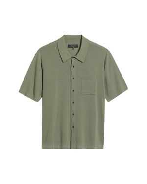 Rag & Bone Dalton Short Sleeve Knit Cotton Blend Button-Up Shirt - Green