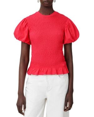 AllSaints Dael Smocked Puff Sleeve Top - Red