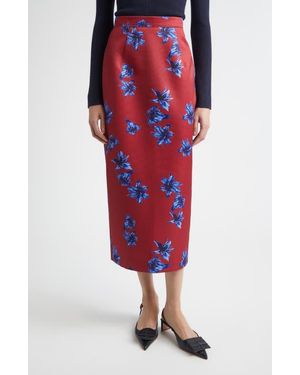 Emilia Wickstead Lorelei Festive Lilies Faille Midi Skirt - Red