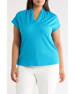 Kasper V-Neck Stretch Crepe Top - Blue