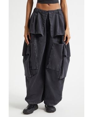 Collina Strada Hazel Skirt Panel Oversize Denim Cargo Pants - Black