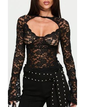 Princess Polly Karmel Cutout Lace Long Sleeve Top - Black
