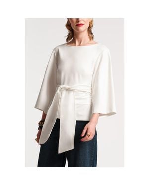 Frances Valentine Whitney Wrap Top Solid Viscose Blend Viscose Blend - White