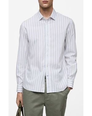 Mango Regular Fit Stripe Button-Up Shirt - White