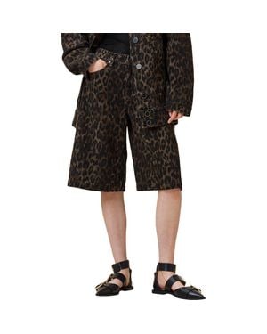 AllSaints Louie Leopard Long Denim Shorts - Black