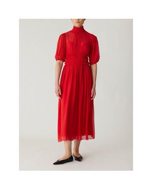 Rebecca Taylor Viscose Chiffon Smocked Waist Dress - Red