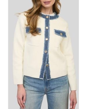 ZOE AND CLAIRE Frayed Denim Trim Knit Jacket - Multicolor