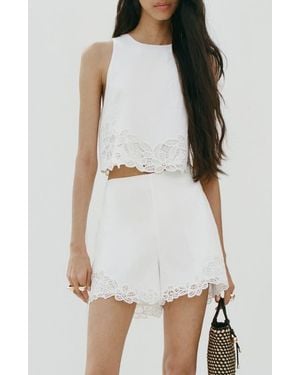 Mango Embroidered Tie Back Sleeveless Crop Top - White