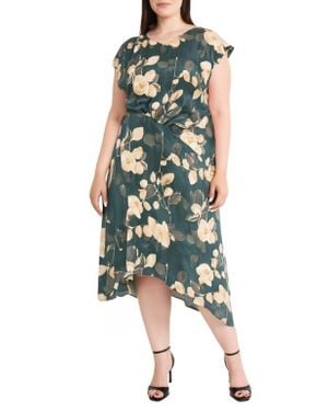 Maggy London Floral Print Asymmetric Dress - Green