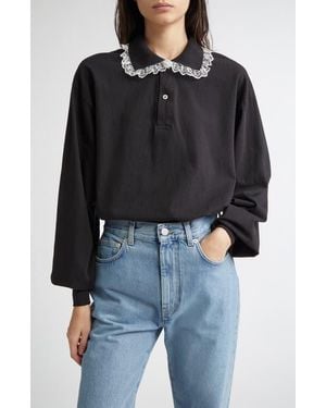 Tanner Fletcher Gender Inclusive Lace Trim Polo - Black