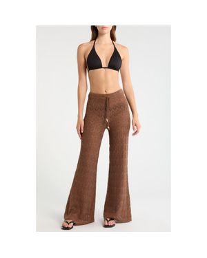 Elan Pointelle Cover-Up Sweater Pants - Brown