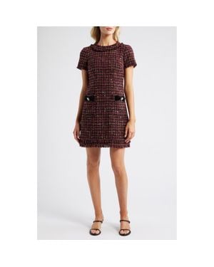 Eliza J Jewel Neck Tweed Sheath Dress - Brown
