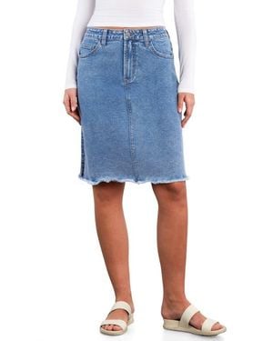 Wash Lab Denim Fray Hem Denim Skirt - Blue