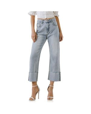 Grey Lab Frayed Cuff Straight Leg Ankle Jeans - Blue