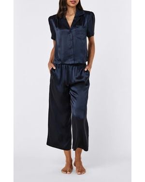 Papinelle Audrey Mulberry Silk Crop Pajamas - Blue