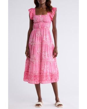 Alicia Bell Fleur Flutter Sleeve Cotton & Silk Cover-Up Midi Dress - Pink