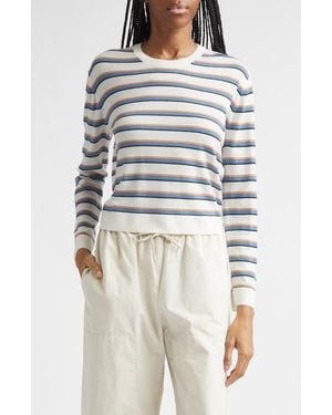 Leset James Stripe Merino Wool Crewneck Sweater - White