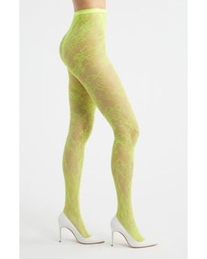 High Heel Jungle Lola Floral Lace Tights - Yellow