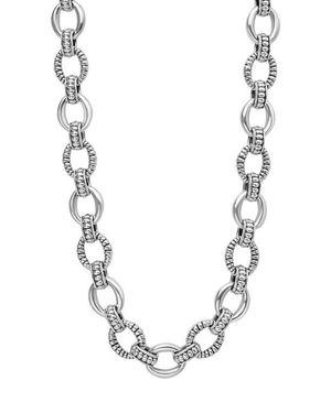 Lagos Signature Caviar Sterling Fluted Oval Link Necklace - Metallic