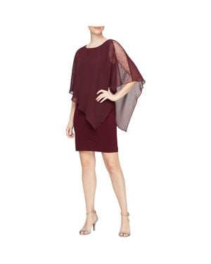 Sl Fashions Short Sheath Dress & Embellished Cape Set - Red