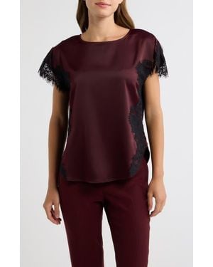Anne Klein Lace Trim Satin Top - Red