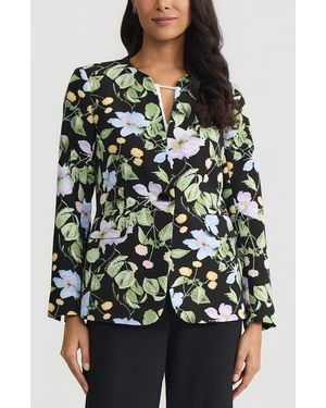 Kasper Floral Print One-Button Jacket - Black