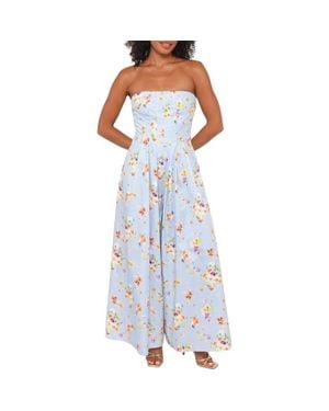 Petal & Pup Wren Floral Strapless Wide Leg Cotton Jumpsuit - Blue