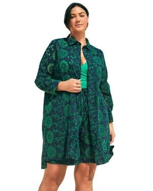 Swim 365 Eyelet Cover-Up Shirt - Green