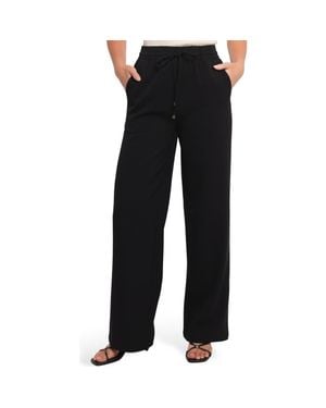 Petal & Pup Tie Waist Wide Leg Crepe Pants - Black