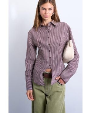 TOPSHOP Split Front Cotton Blend Button-Up Shirt - Purple