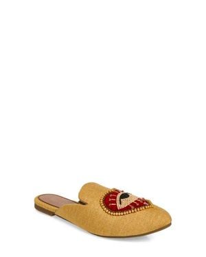 Fuchsia Heart Eye Embroidered Pointed Toe Mule - Natural