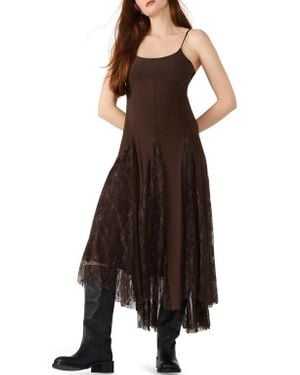 Steve Madden Vita Lace Detail Godet Pleat Dress - Brown