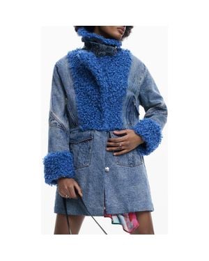 Desigual Faux Shearling Coat - Blue