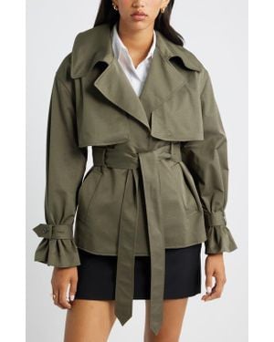 Open Edit Exaggerated Crop Trench Coat - Green