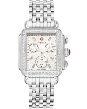 Michele Deco Diamond Chronograph Bracelet Watch - Gray