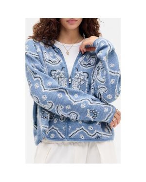 BDG Bandana Jacquard Zip-Up Hoodie - Blue
