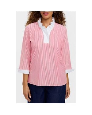 Foxcroft Tammy Ruffle Collar Cotton Top - Pink